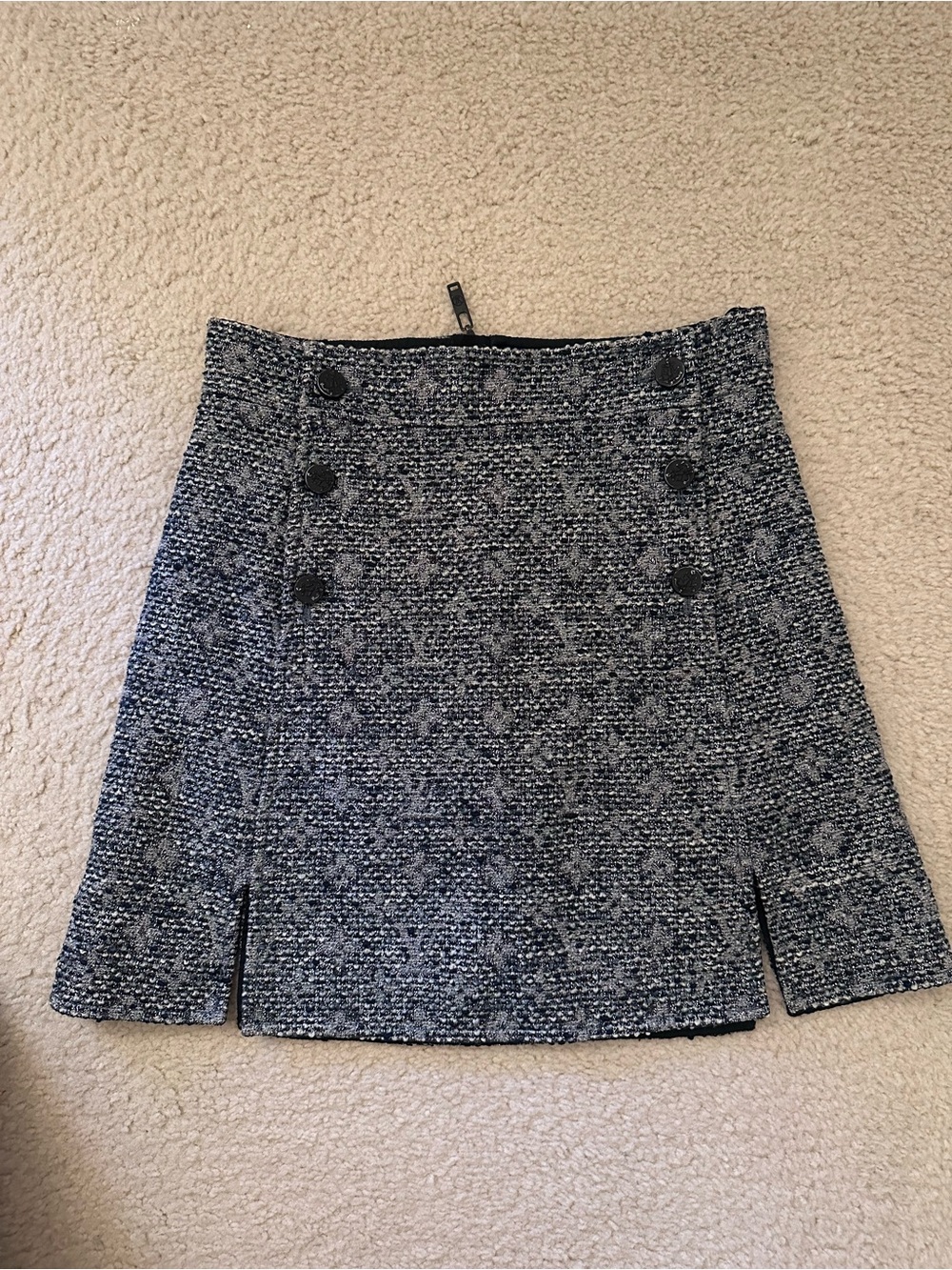 Louis Vuitton Navy and White Tweed A-Line Mini Skirt